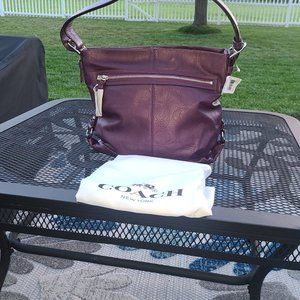 NWT Coach plum/silver perforated leather duffle shoulder bag F19407